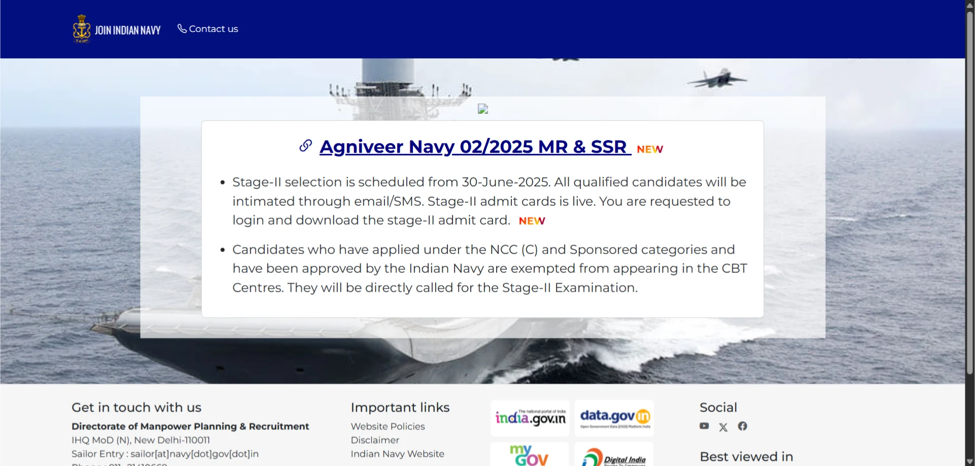 Indian Navy Agniveer SSR MR Result 2025 Indian Navy Agniveer SSR MR Result 2025